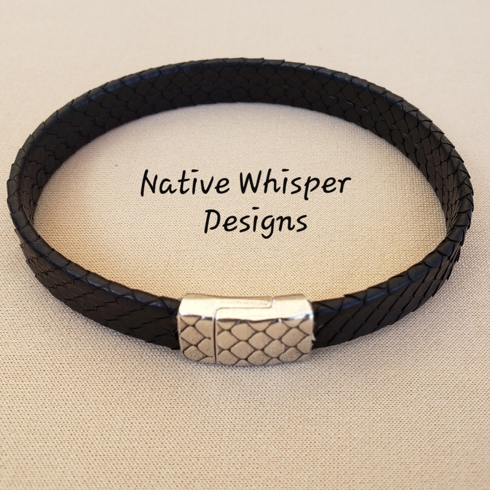 Men's Black Python leather bracelet